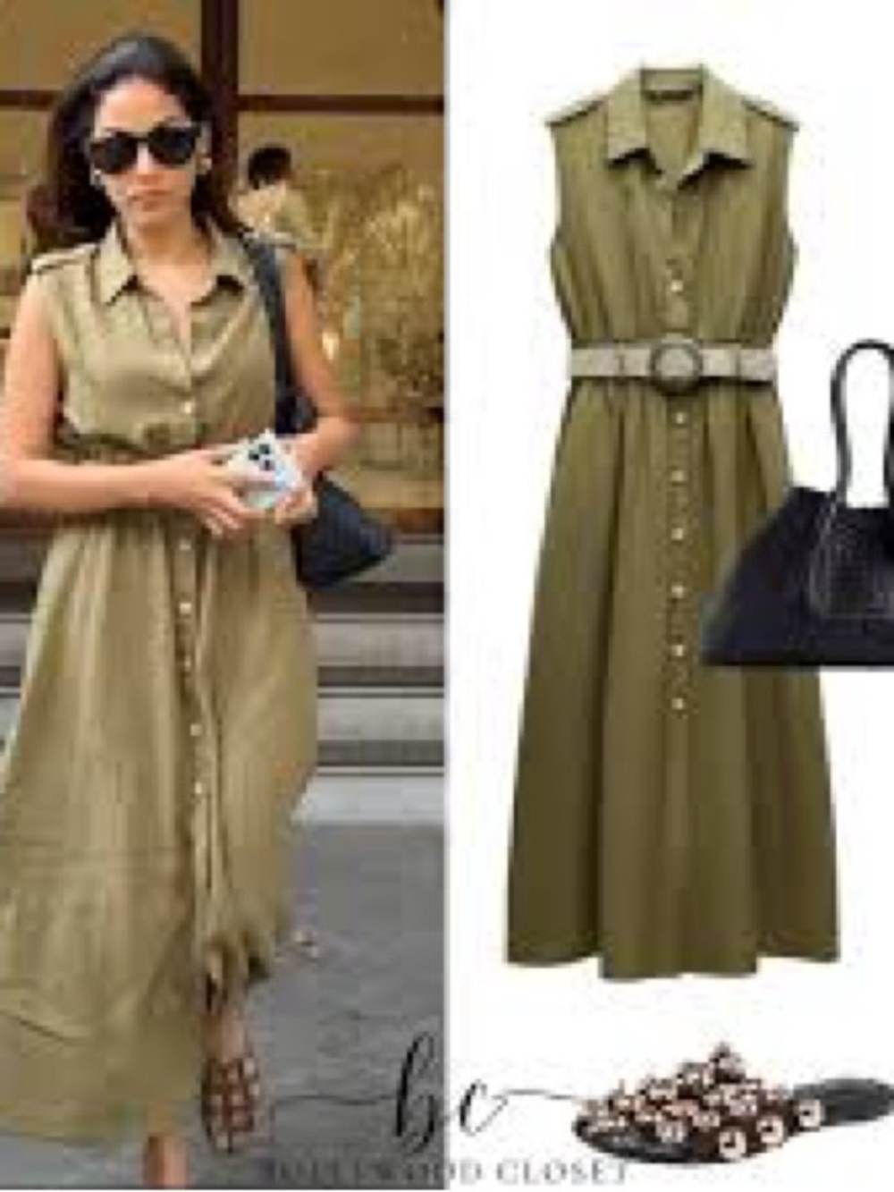 Zara Sleeveless Button-Front Shirt Dress in Olive